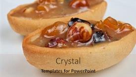  Presentation with chocolate nuts - Audience pleasing presentation design consisting of french basket sweet cakes with chocolate and nuts closeup photo backdrop and a coral colored foreground