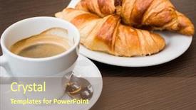  Presentation with donut and coffee - Presentation having french cafe - breakfast with coffee and croissants background and a tawny brown colored foreground