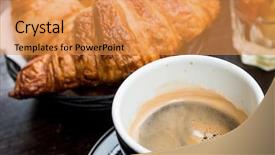  Presentation with breakfast - Slide deck with french cafe - breakfast with coffee and croissants background and a gold colored foreground