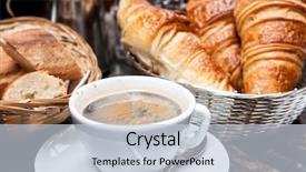 Presentation with piano coffee - Presentation theme having french cafe - breakfast with coffee and croissants background and a  colored foreground