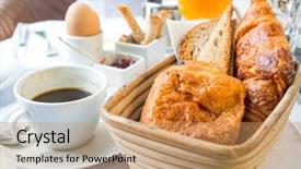  Presentation with breakfast - Amazing PPT theme having french cafe - breakfast with coffee and croissants backdrop and a  colored foreground