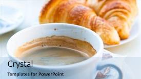  Presentation with festival coffee - Slide deck featuring french cafe - breakfast with coffee and croissants background and a light blue colored foreground