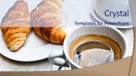  Presentation with breakfast - Slide deck featuring french cafe - breakfast with coffee and croissants background and a  colored foreground