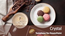  Presentation with coffee chocolate - PPT layouts enhanced with french cafe - coffee cup beans chocolate macaroons background and a tawny brown colored foreground