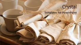  Presentation with bistro - Cool new presentation design with french cafe - tea cups and napkins backdrop and a  colored foreground