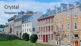  Presentation with old buildings - Presentation design featuring french canadian - colorful old buildings in quebec background and a light blue colored foreground