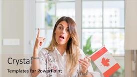  Presentation with canada flag - Theme consisting of french canadian - young woman at home holding background and a coral colored foreground