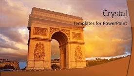  Presentation with paris france - Slide set having french car - arc de triomphe in paris background and a coral colored foreground