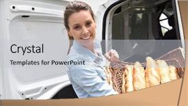  Presentation with baker kneading dough homemade bread - Slide deck with french car - cheerful baker delivering bread background and a light gray colored foreground