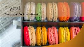  Presentation with colorful - PPT theme with french-colorful-macarons-on-table background and a coral colored foreground