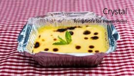  Presentation with creme caramel dessert - Audience pleasing theme consisting of french dessert creme brulee ready backdrop and a  colored foreground