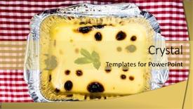  Presentation with creme caramel dessert - PPT theme featuring french dessert creme brulee ready background and a  colored foreground