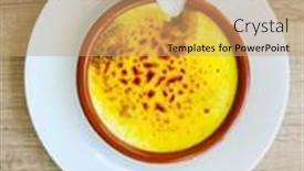  Presentation with dessert - Amazing slide set having french-dessert-creme-brulee-ready backdrop and a coral colored foreground