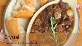  Presentation with beef - Audience pleasing PPT layouts consisting of french food - beef bourguignon stew served backdrop and a gold colored foreground