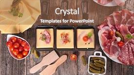  Presentation with potato - Beautiful slide deck featuring french food - cheese delicatessen and potato backdrop and a tawny brown colored foreground