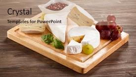  Presentation with vegetable cutting board - Slide deck featuring french food - cheese on cutting board background and a coral colored foreground