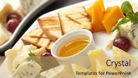  Presentation with honey - Theme with french food - cheese plate with grapes background and a yellow colored foreground