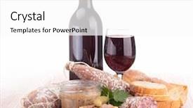 Presentation with meat food - Slide deck enhanced with french food - composition with wine meat spread background and a white colored foreground