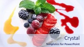  Presentation with dessert - Cool new presentation design with french food - fruit dessert backdrop and a sky blue colored foreground