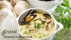  Presentation with food saffron - Theme consisting of french food - mussel soup with saffron background and a soft green colored foreground