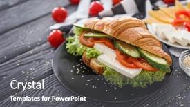  Presentation with croissant - Presentation theme with french food - plate with tasty croissant sandwich background and a gray colored foreground