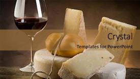  Presentation with food red - Audience pleasing PPT layouts consisting of french food - red wine and cheese backdrop and a gold colored foreground