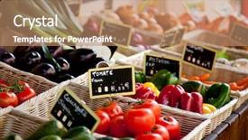  Presentation with market - Audience pleasing PPT theme consisting of french food - traditional provencal market stall backdrop and a coral colored foreground