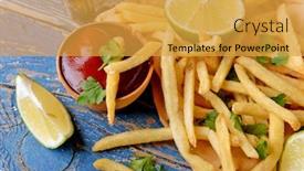  Presentation with paper cutting - Amazing PPT theme having french fried potatoes on craft paper on cutting board backdrop and a gold colored foreground
