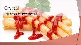  Presentation with ketchup - Colorful presentation theme enhanced with french-fried-potatoes-with-ketchup backdrop and a white colored foreground