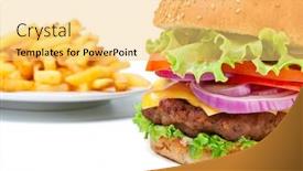  Presentation with french fries - Slides consisting of french fries and big cheeseburger background and a yellow colored foreground