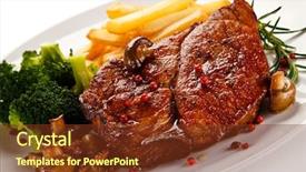  Presentation with grilled - Amazing theme having french fries and broccoli backdrop and a tawny brown colored foreground