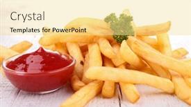  Presentation with ketchup - Beautiful slide deck featuring french fries and ketchup backdrop and a blonde colored foreground