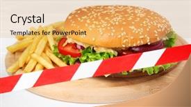  Presentation with french fries - Beautiful PPT theme featuring french fries crossed with warning backdrop and a  colored foreground