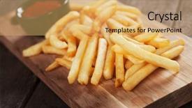  Presentation with ketchup - Theme enhanced with french fries fried potato sticks served with ketchup background and a yellow colored foreground