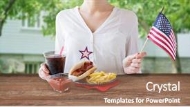  Presentation with independence day - Colorful PPT theme enhanced with french fries holding american flag backdrop and a coral colored foreground