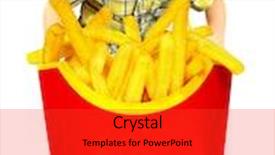  Presentation with food red - Beautiful theme featuring french fries in a red box boy looks at fast food backdrop and a red colored foreground