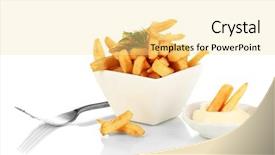  Presentation with french fries - Presentation theme consisting of french fries in bowl isolated background and a blonde colored foreground