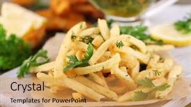  Presentation with tracing - Presentation theme consisting of french fries on tracing paper on board on wooden table background and a gold colored foreground