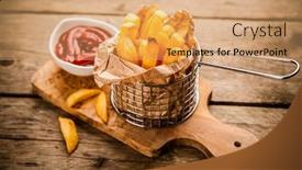  Presentation with french fries - Presentation design featuring french-fries-on-wooden-table background and a coral colored foreground