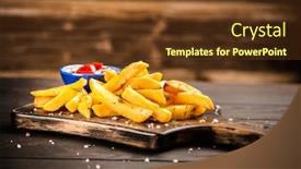  Presentation with french fries - Cool new slide set with french fries on wooden table backdrop and a tawny brown colored foreground