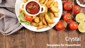  Presentation with french fries - Slide deck featuring french fries or wedge potato background and a  colored foreground