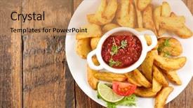  Presentation with sweet potato corn - Presentation featuring french fries or wedge potato background and a coral colored foreground