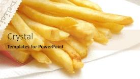  Presentation with snack food - Colorful theme enhanced with french fries the popular and common fast food snack backdrop and a yellow colored foreground