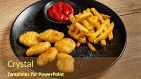  Presentation with nuggets - PPT theme featuring french-fries-with-chicken-nuggets background and a tawny brown colored foreground