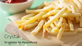  Presentation with ketchup - Amazing slides having french fries with ketchup over green background backdrop and a coral colored foreground