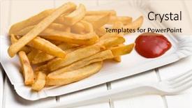  Presentation with ketchup - Colorful PPT layouts enhanced with fries with ketchup on paper backdrop and a yellow colored foreground