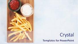  Presentation with french fries - PPT layouts having french fries with ketchup background and a sky blue colored foreground