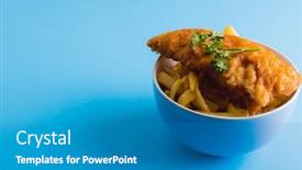  Presentation with eat - Slides consisting of french-fries-with-seafood background and a teal colored foreground