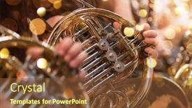  Presentation with classical music - PPT theme with french-horn-during-a-classical background and a tawny brown colored foreground