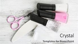  Presentation with nails manicure - Theme with nails on color wooden background background and a light gray colored foreground